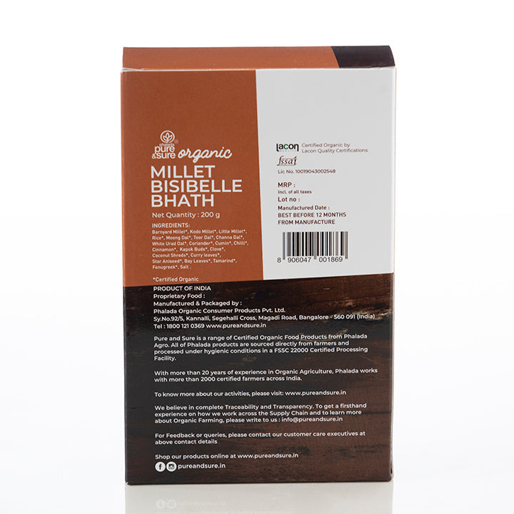 Organic Millet Bisi Bele Bath-200Gms - Phalada Pure & Sure