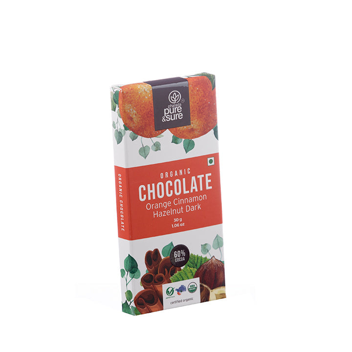 Organic Chocolate Bar, Orange, Cinnamon, Hazelnut Dark 30Gms - Phalada Pure & Sure