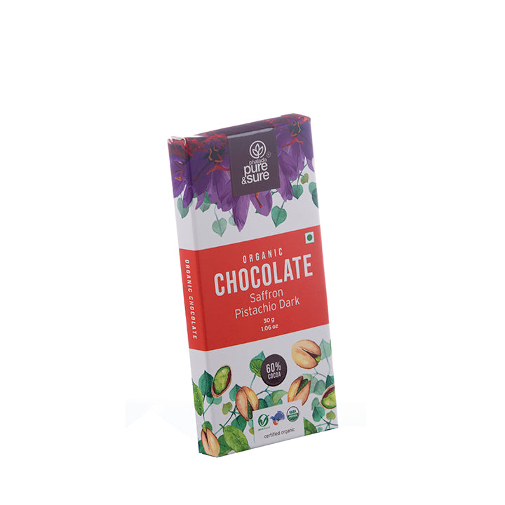 Organic Chocolate Bar, Saffron Pistachio Dark 30Gms - Phalada Pure & Sure