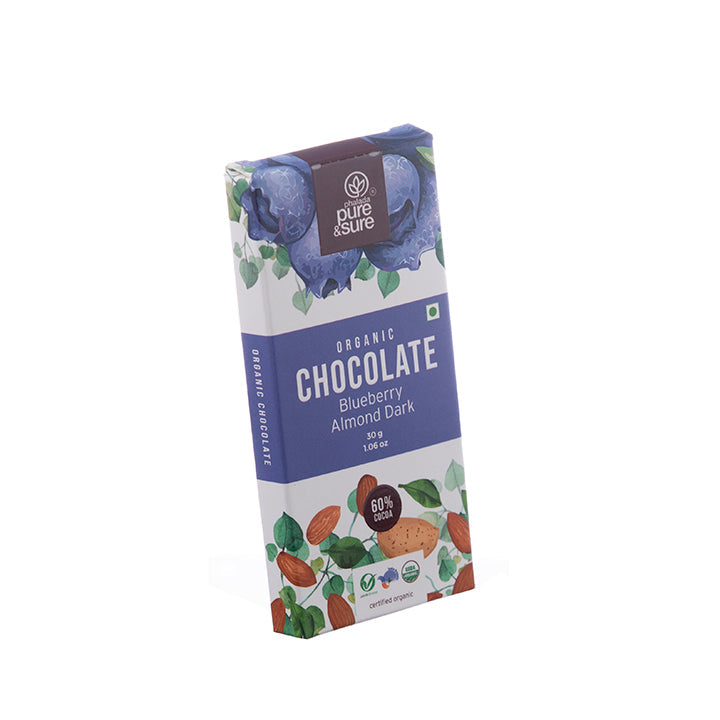 Organic Chocolate Bar, Blueberry Almond Dark 30Gm - Phalada Pure & Sure