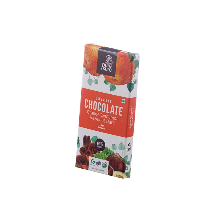 Organic Chocolate Bar, Orange, Cinnamon, Hazelnut Dark 30Gms - Phalada Pure & Sure