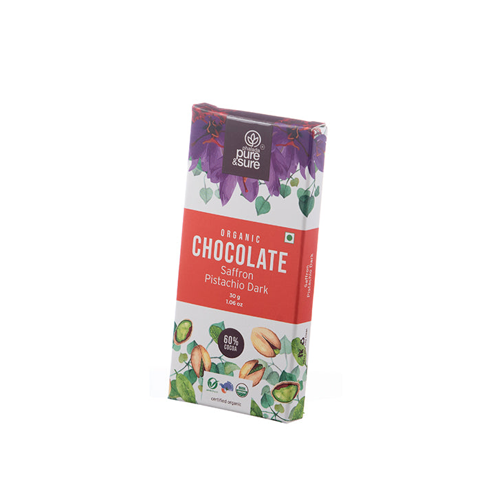 Organic Chocolate Bar, Saffron Pistachio Dark 30Gms - Phalada Pure & Sure