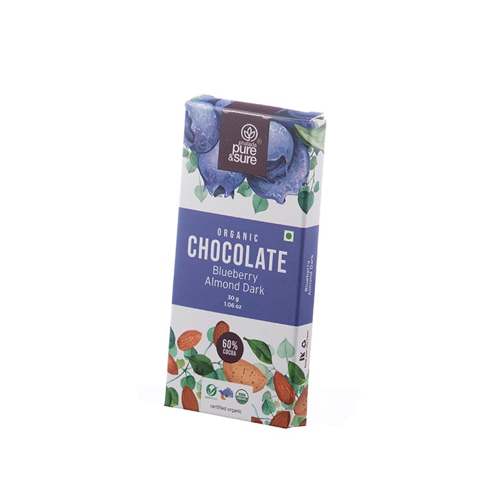 Organic Chocolate Bar, Blueberry Almond Dark 30Gm - Phalada Pure & Sure