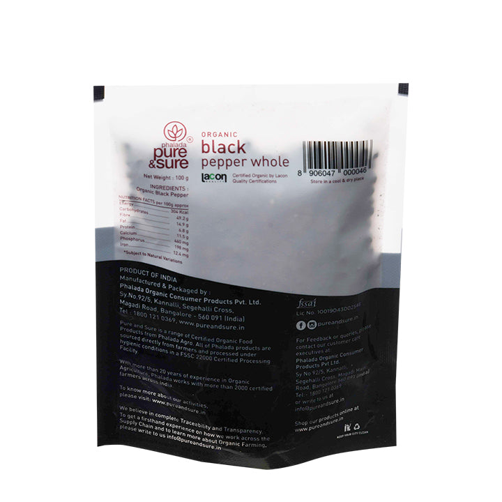 Organic Black Pepper Whole-100Gms - Phalada Pure & Sure