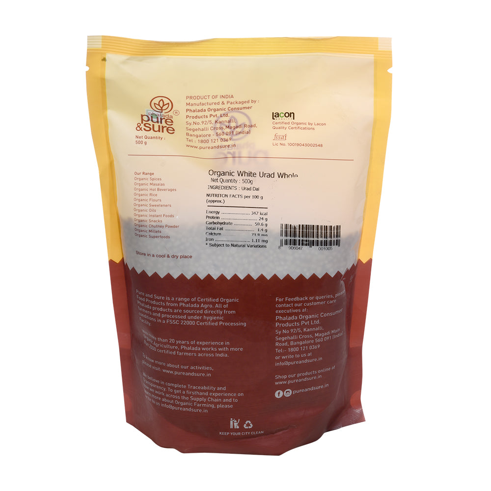 Organic White Urad Dal Whole - 500 Gms - Phalada Pure & Sure