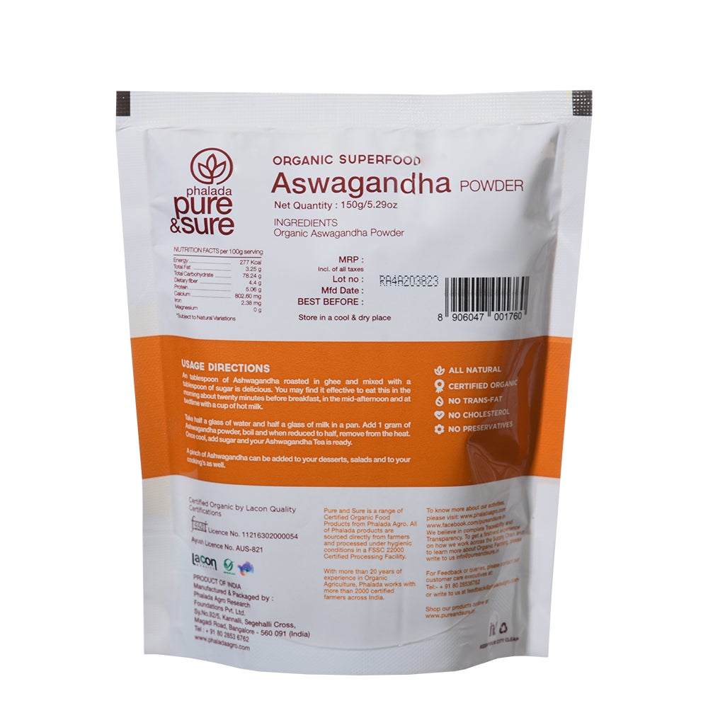 Organic Ashwagandha Powder - 150 Gms - Phalada Pure & Sure
