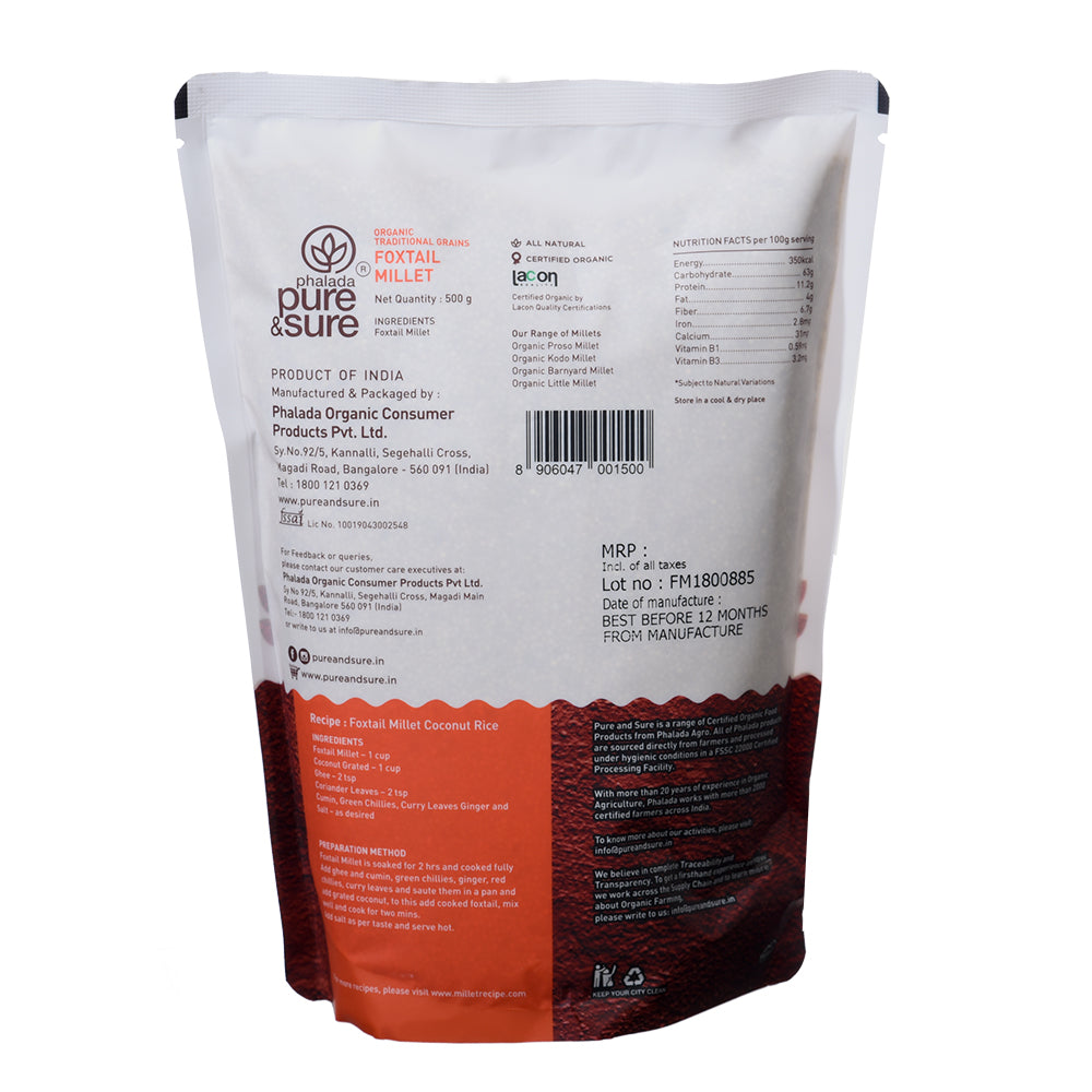 Organic Foxtail Millet-500Gms - Phalada Pure & Sure