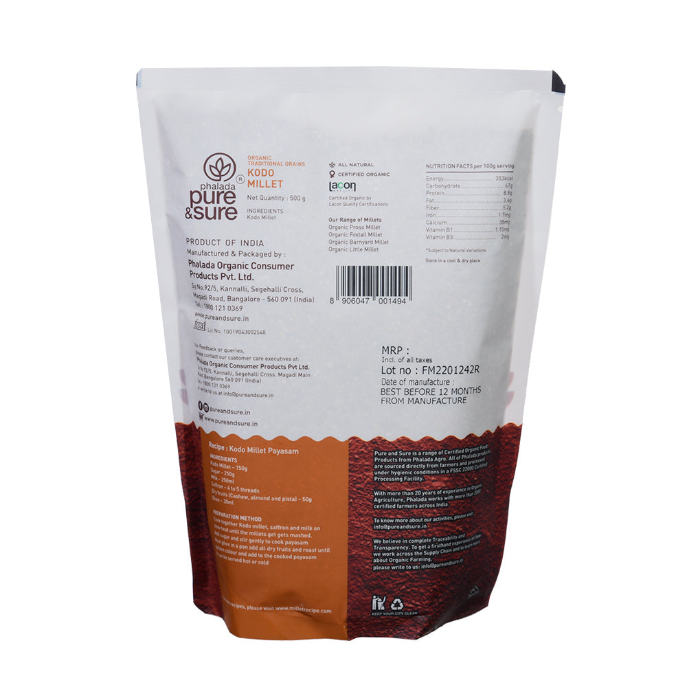 Organic Kodo Millet-500Gms - Phalada Pure & Sure