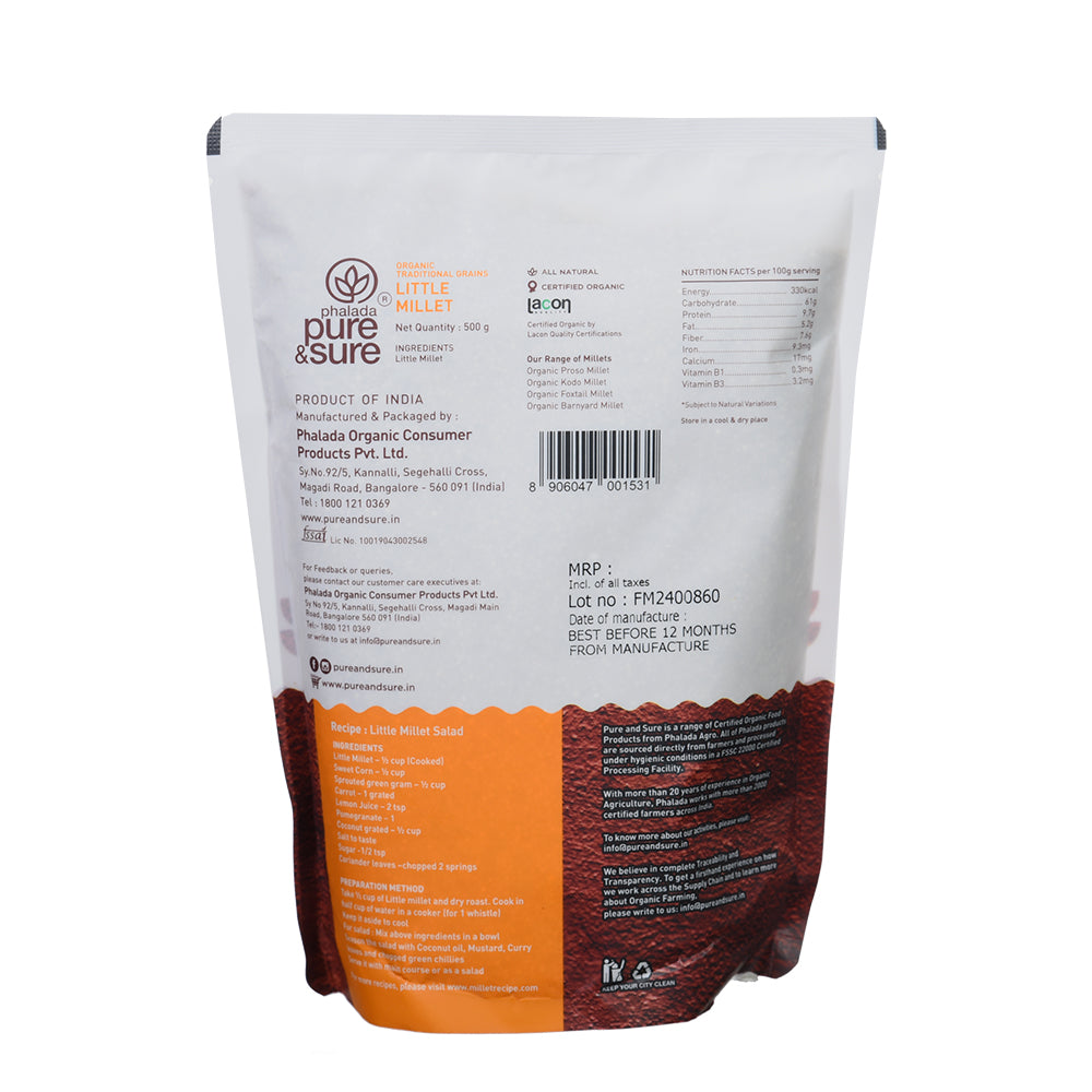 Organic Little Millet-500Gms - Phalada Pure & Sure
