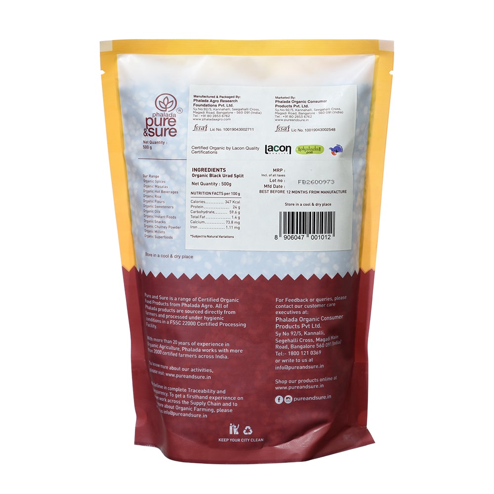 Organic Urad Dal Split - BLACK - 500Gms - Phalada Pure & Sure