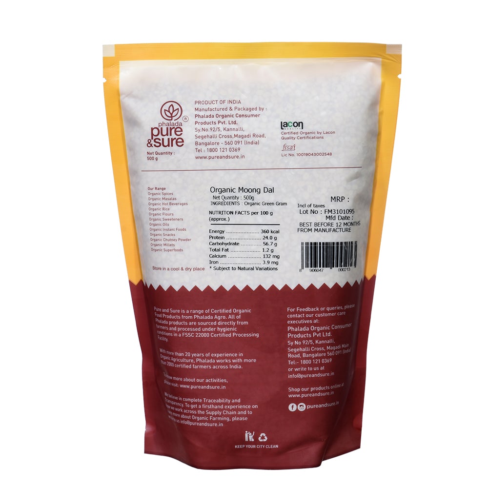 Organic Moong Dal - 500 Gms - Phalada Pure & Sure