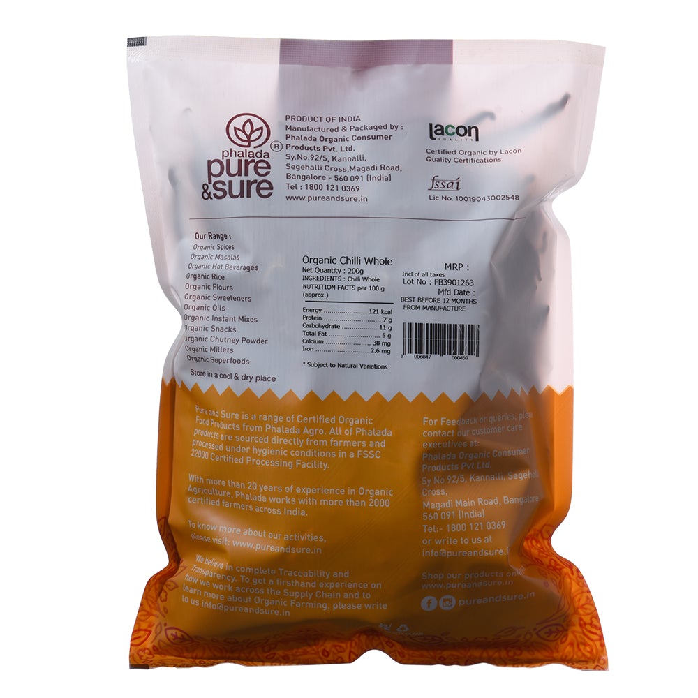 Organic Chilly Whole-200Gms - Phalada Pure & Sure
