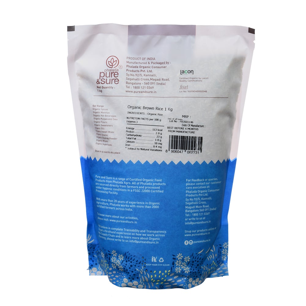 Organic Brown/ Un Polished Rice - 1 kg - Phalada Pure & Sure