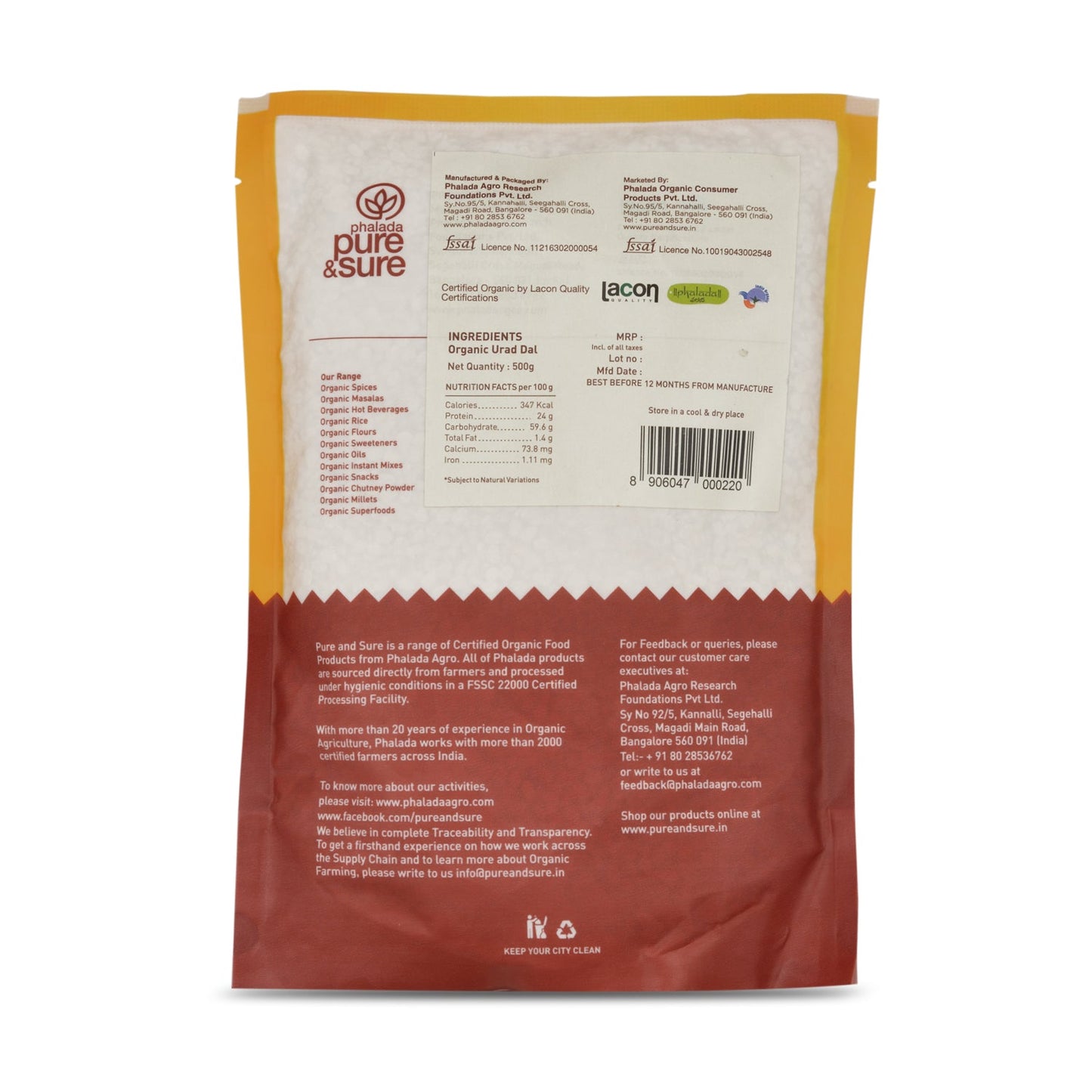 Organic Urad Dal Split White - 500gms - Phalada Pure & Sure