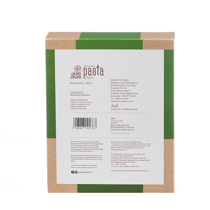 Organic Fusilli Pasta - Phalada Pure & Sure