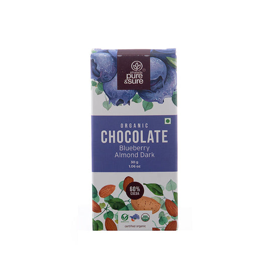 Organic Chocolate Bar, Blueberry Almond Dark 30Gm - Phalada Pure & Sure