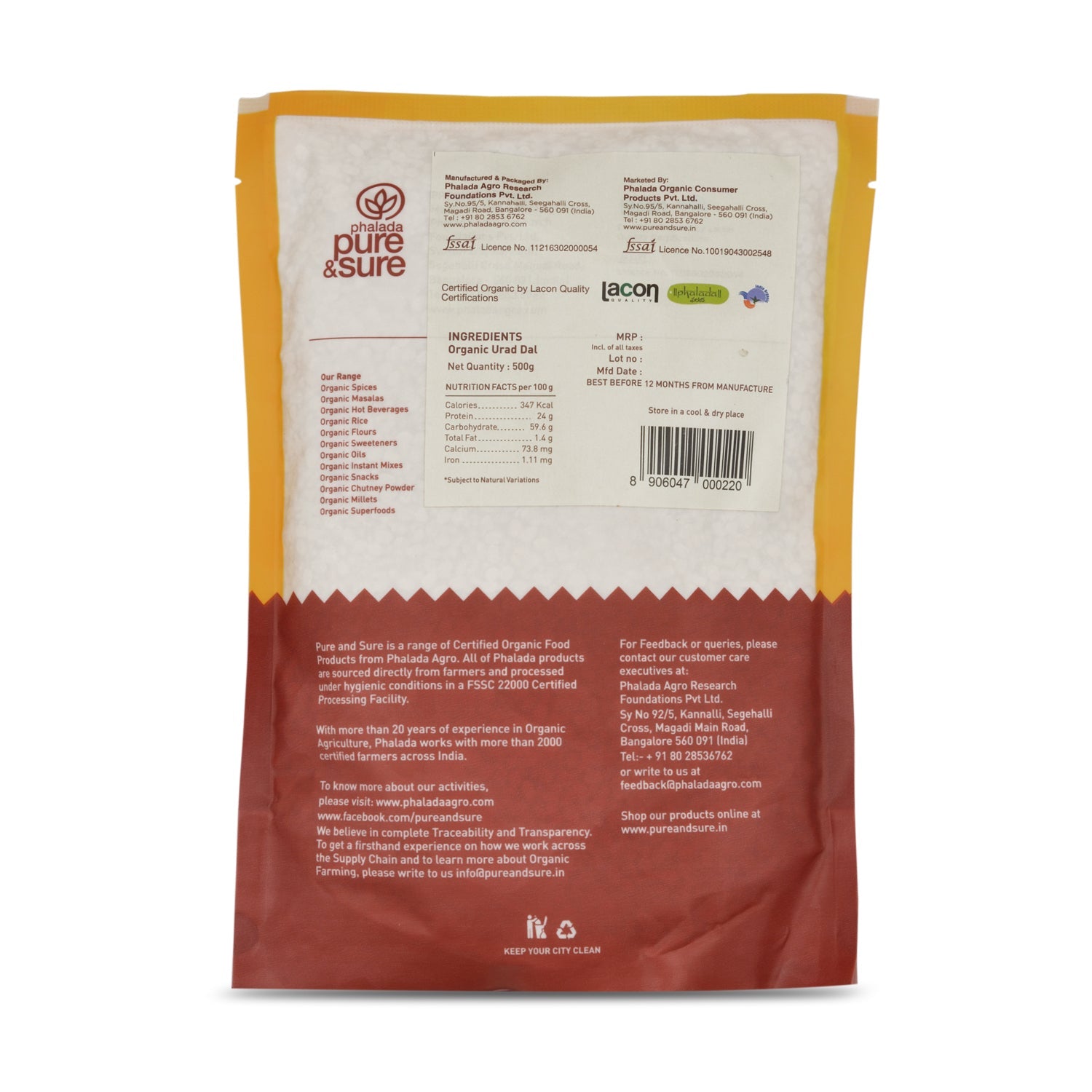 Organic Urad Dal Split White - 500gms - Phalada Pure & Sure