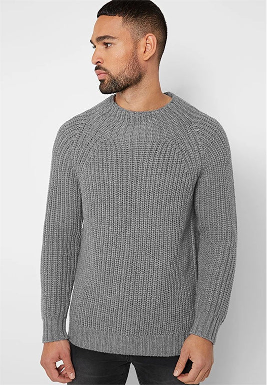 RIBBED KNITTED FUNNEL NECK JUMPER - GREY